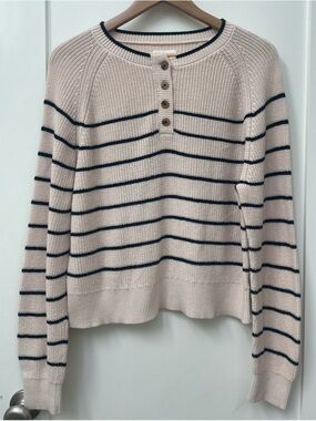 VELVET By GRAHAM & SPENCER Size Medium Women's Beige Black Striped Knit Sweater